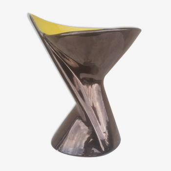 Black and yellow free-form ceramic vase