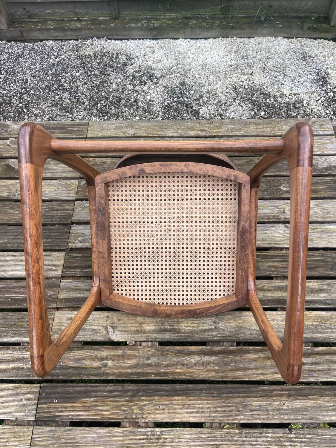 4 magnificent Baumann sled chairs, with caning.