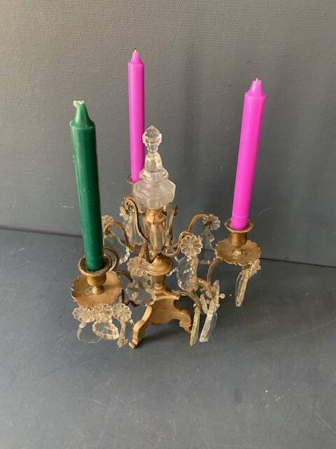 Girandole candle holder with crystal and bronze tassel with 3 lights, 1900