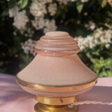 Table lamp pink globe in frosted glass with gold edging