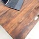 Solid pine work table, grooved top, satin brown finish, year