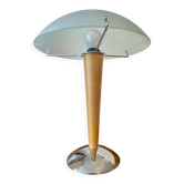 Chrome and wood mushroom lamp