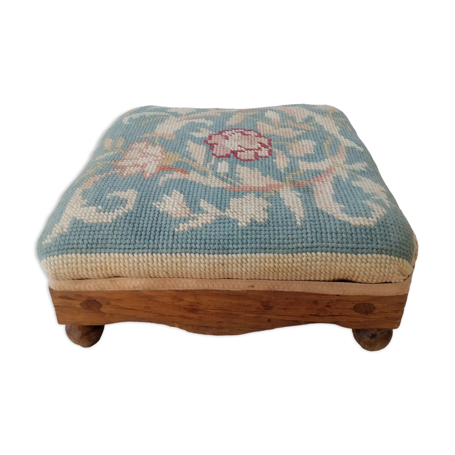Small antique footrest stool lined canvas