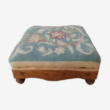 Small antique footrest stool lined canvas