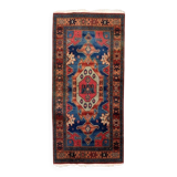 Vintage 1950s German tribal style wool rug, geometric medallion, 84cm x 180cm