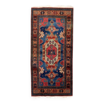 Tapis en laine de style tribal allemand vintage des années 1950, médaillon géométrique, 84 cm x 180 cm