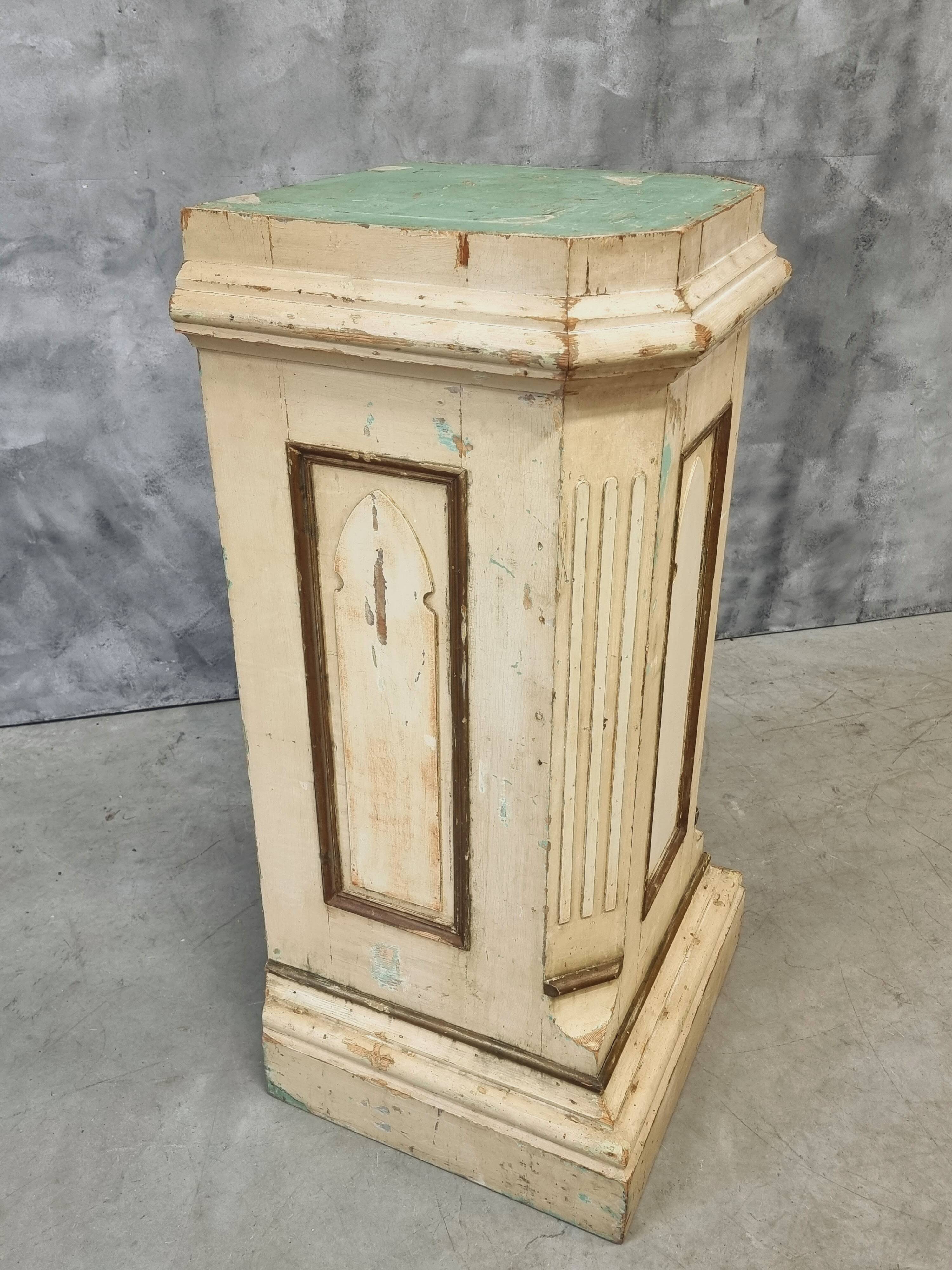 Antique church column on wooden base 135 cm high