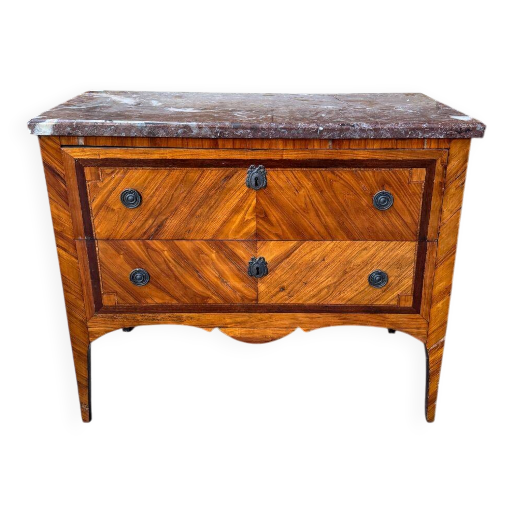 Jumping commode in fruitwood and marble