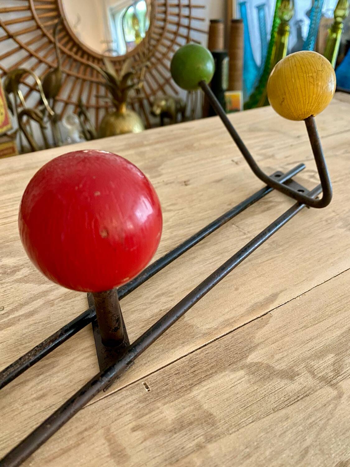 Wall coat rack with vintage balls