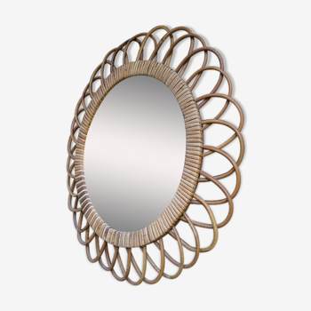 Vintage rattan mirror daisy shape