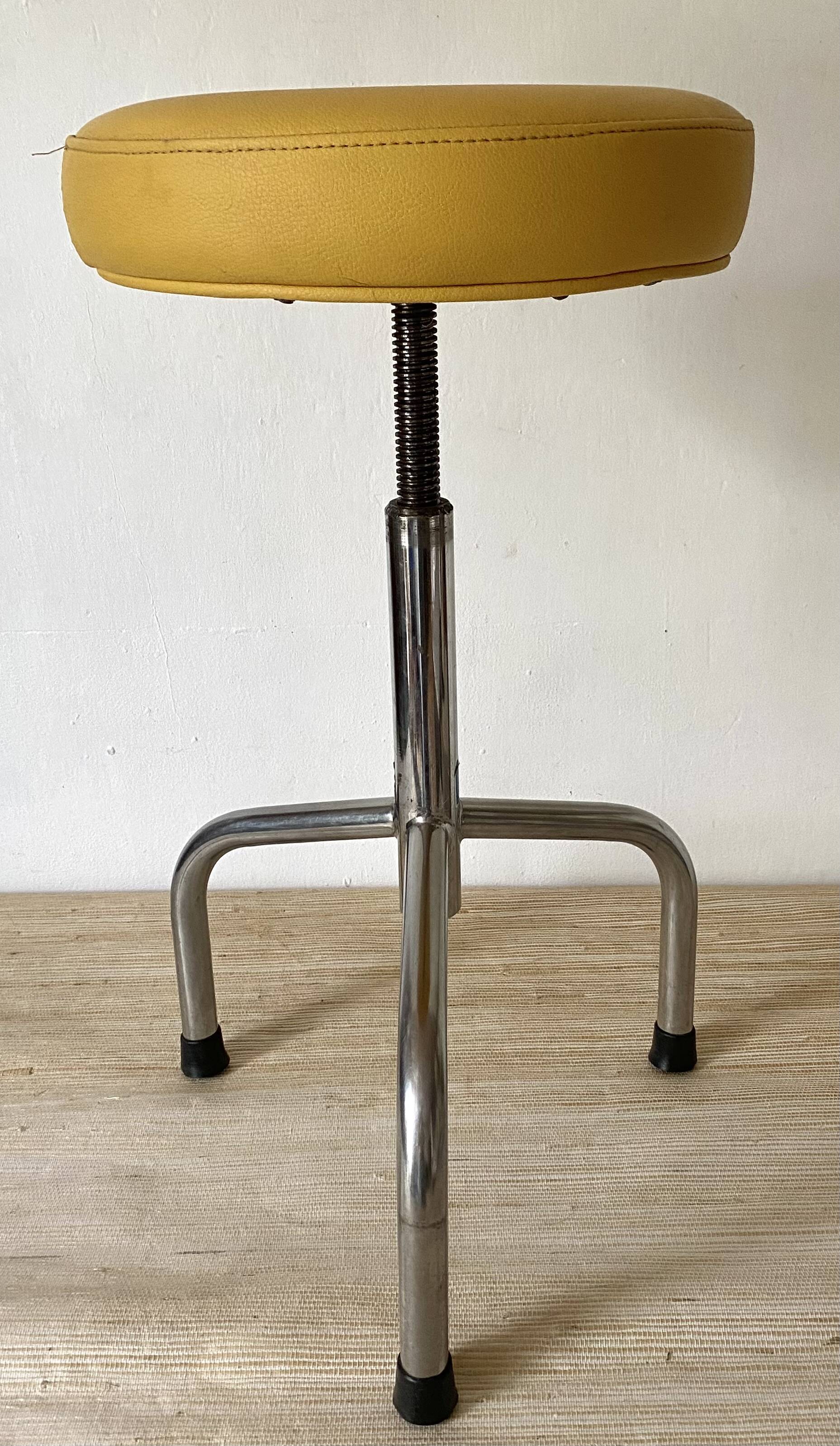 Vintage tripod stool in skai & chrome adjustable in height