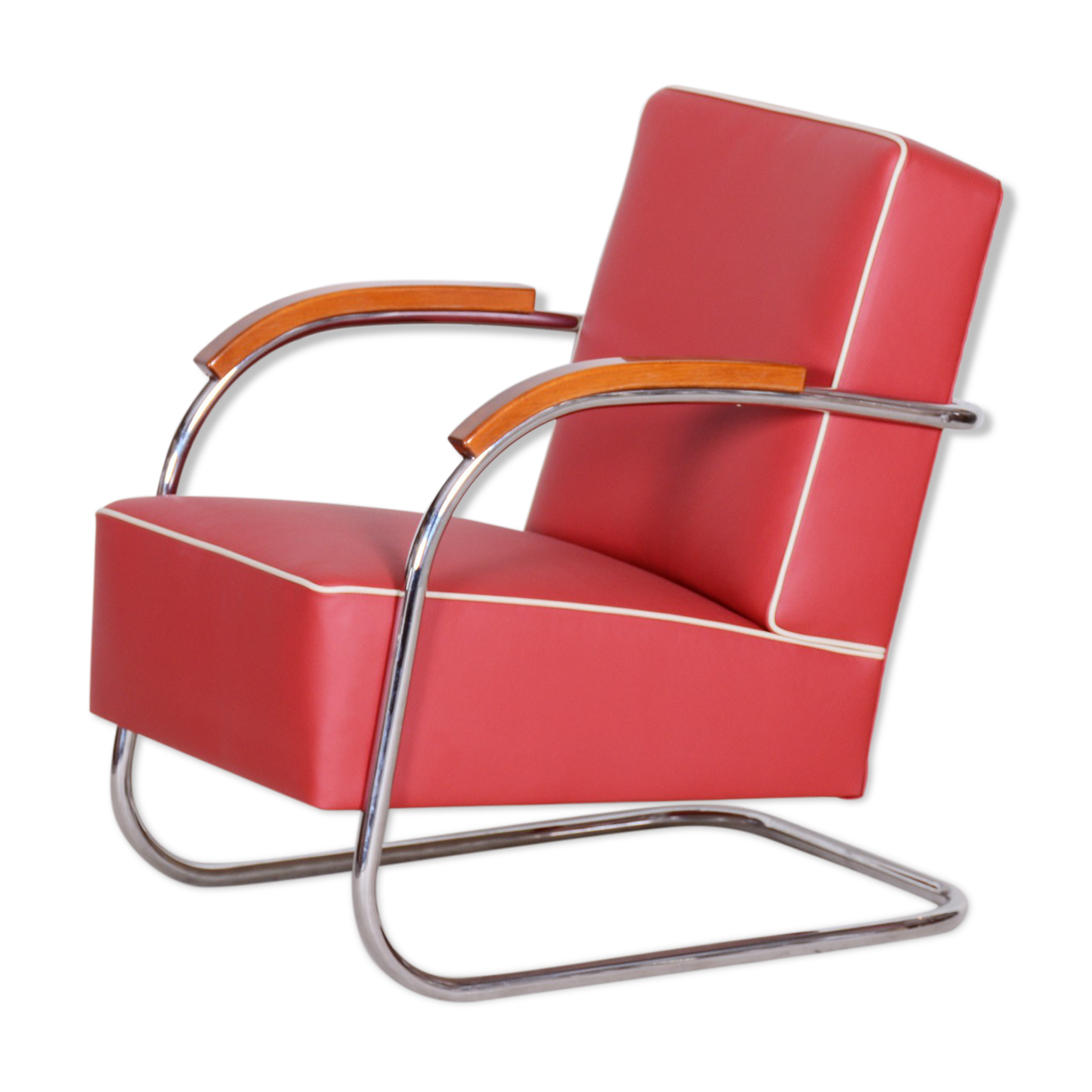 Red Mucke Melder armchair - 1930s Czechia