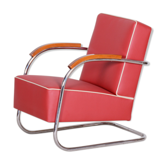 Red Mucke Melder armchair - 1930s Czechia