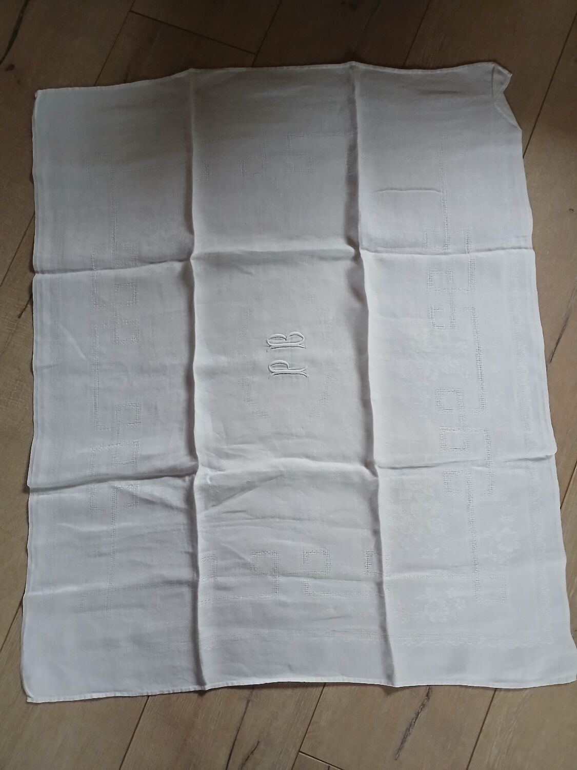 3 small antique tablecloths with embroidered initials PB