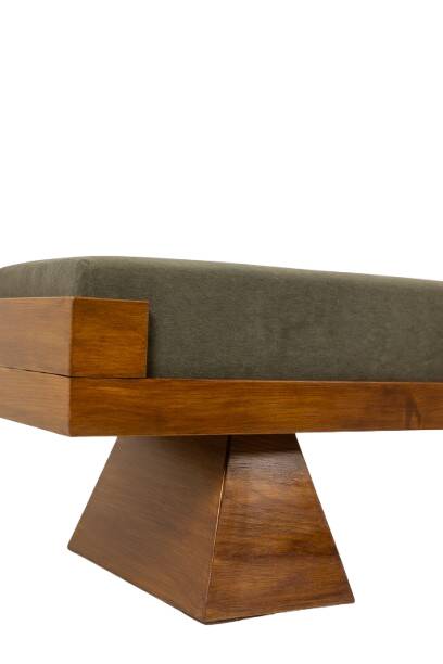 Bench in ash and green mohair velvet. Contemporary.