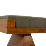 Bench in ash and green mohair velvet. Contemporary.