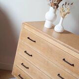 Vintage oak chest of drawers with splayed legs, restored