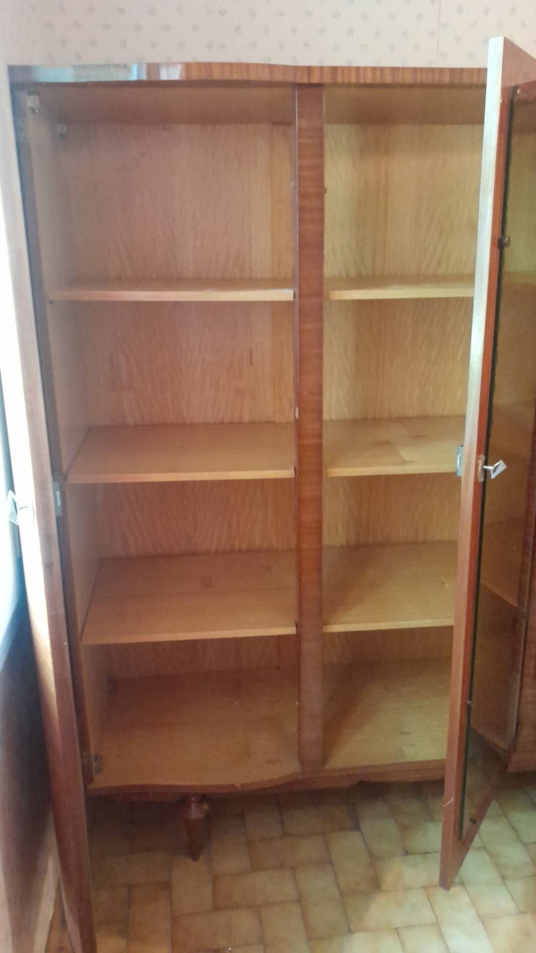 Large vintage wardrobe from the 50s/60s in wood with a mirror.