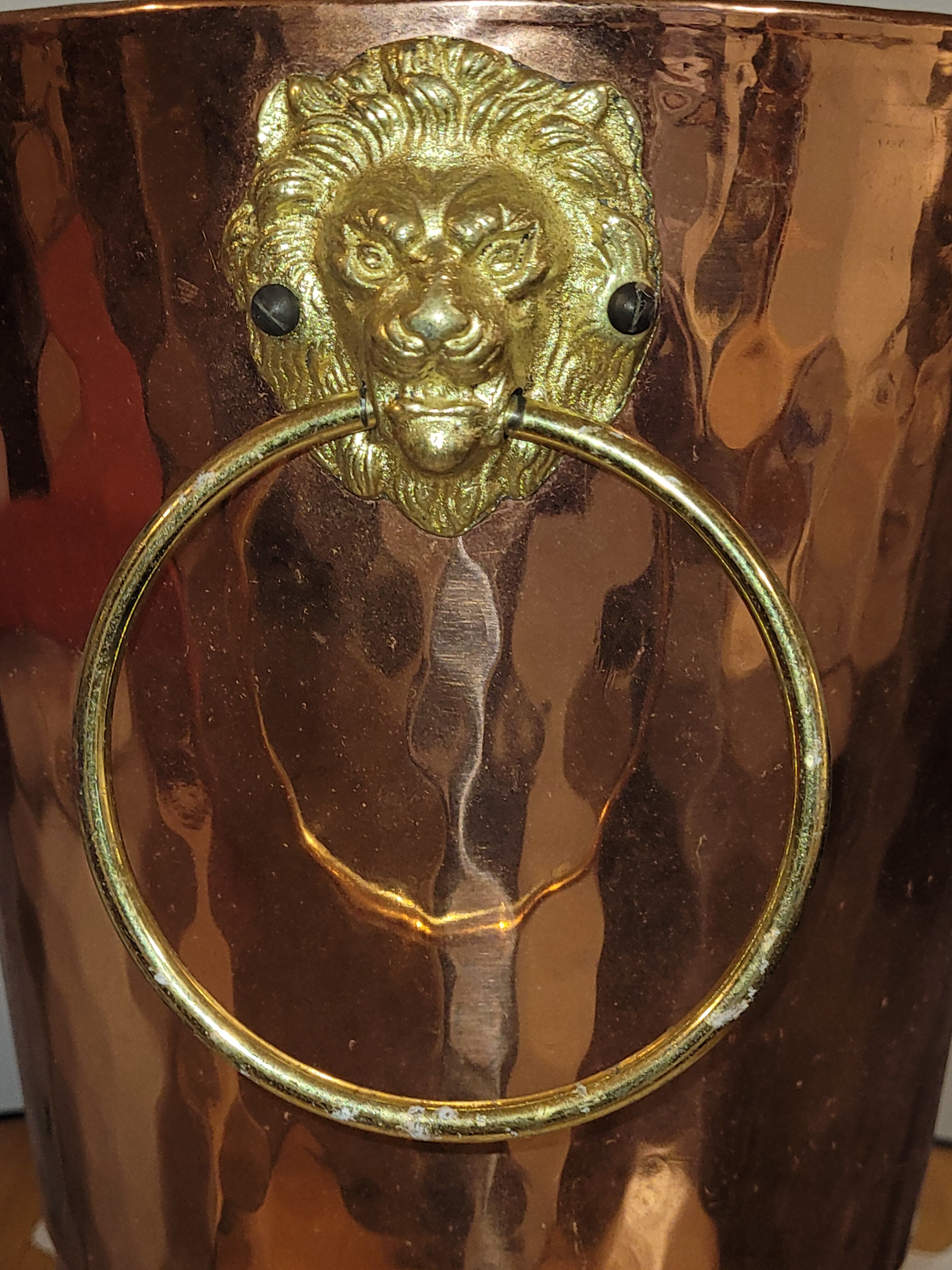 Umbrella door or hammered copper cane holder Lecellier Villedieu