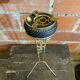 Tripod Metal Gold Ashtray + Vintage Push Ashtray