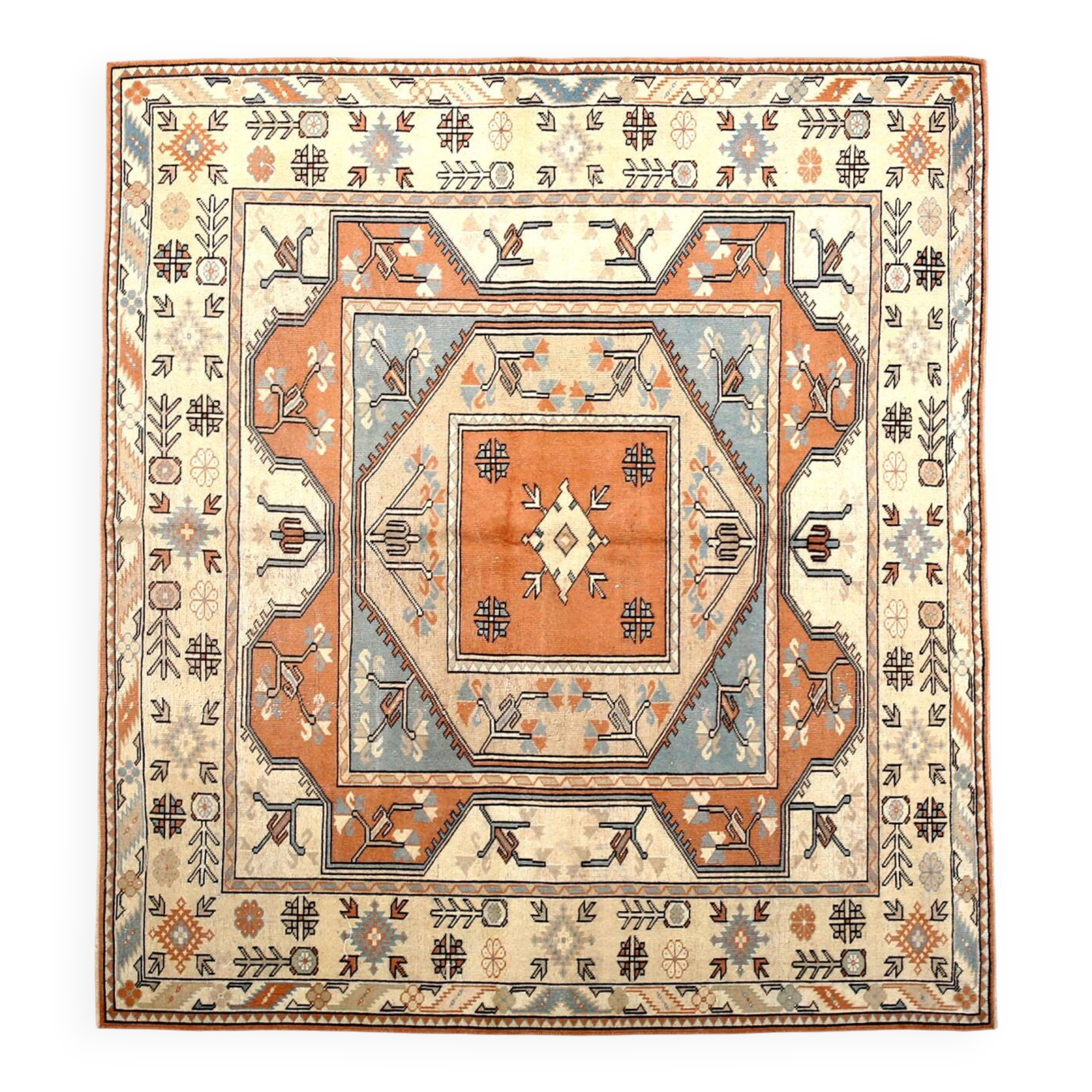 Salmon & Cream Square Persian Rug, 194x212Cm