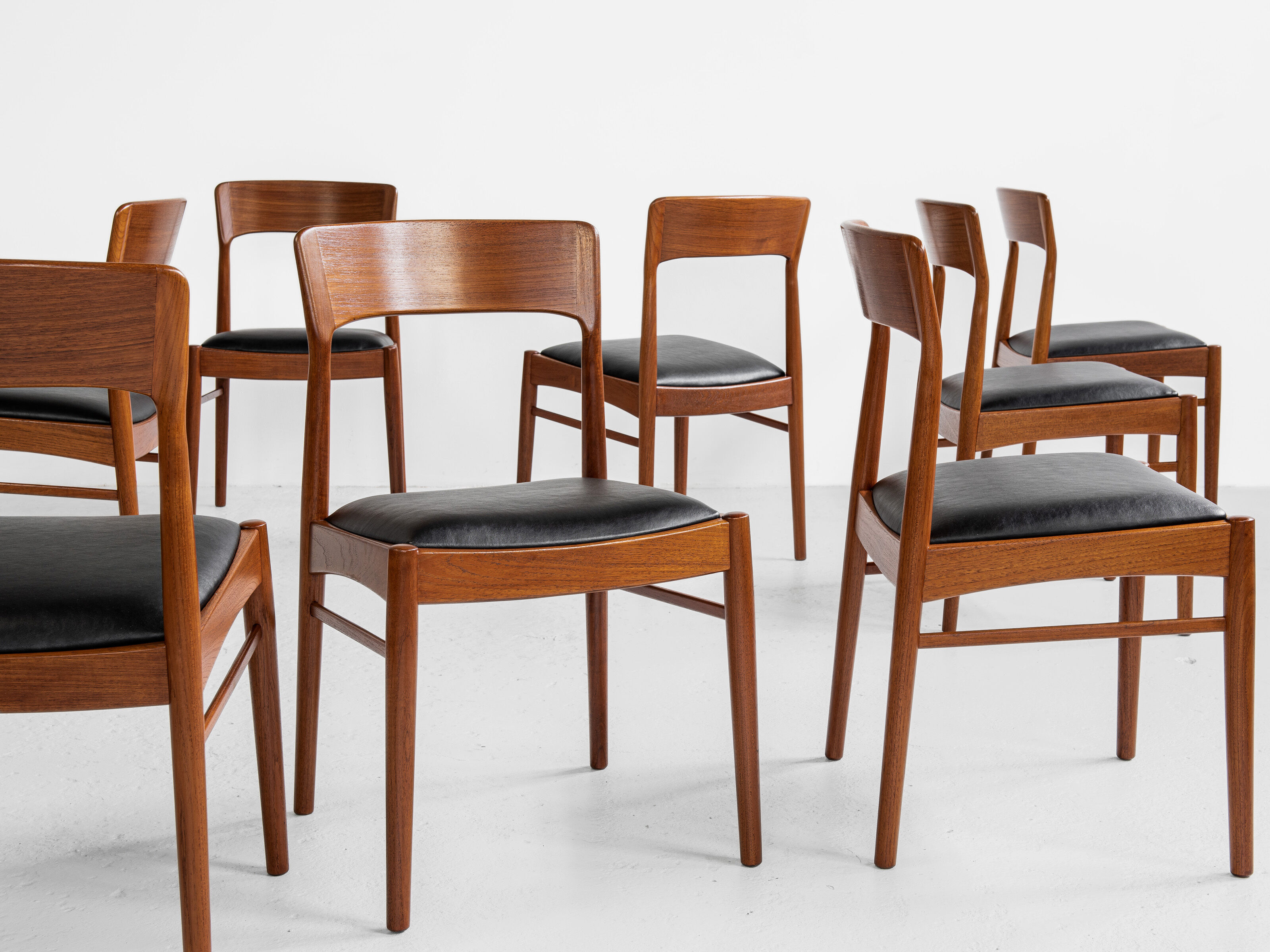 Midcentury Danish set of 8 dining chairs in teak by Henning Kjaernulf for Korup Stolefabrik