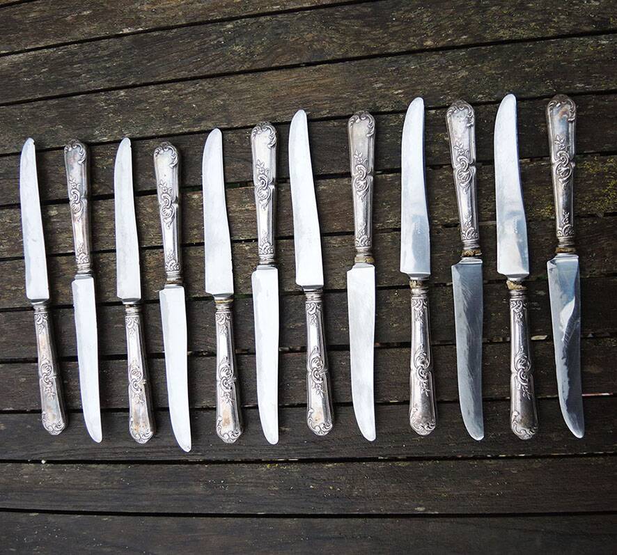 12 old Orbrille stainless steel table knives