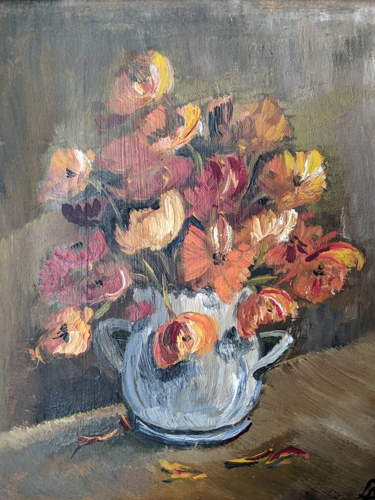 Acrylic painting on cardboard still life bohemian countryside decoration