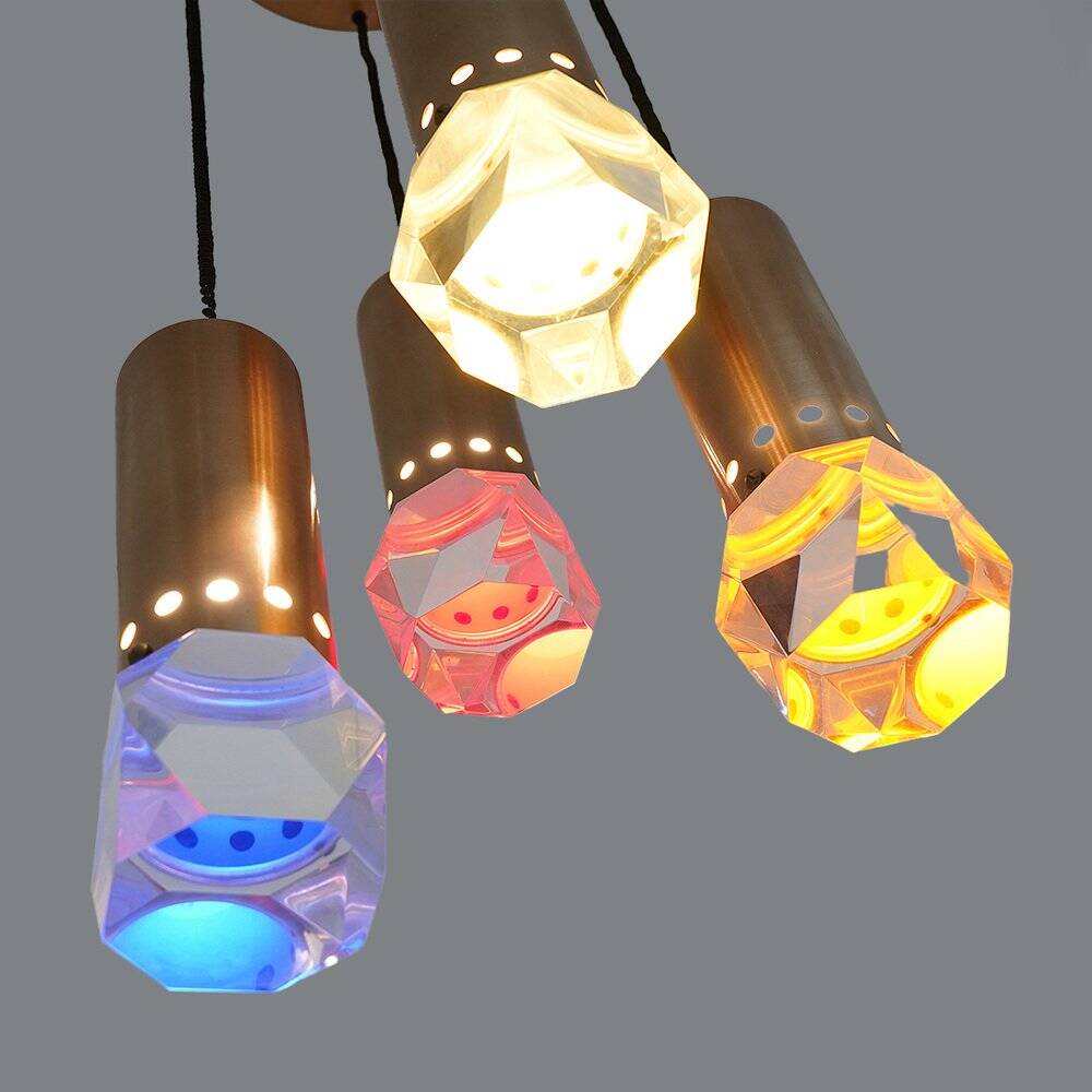 Chandelier with 4 pendants and acrylic glass diffusers by Gaetano Missaglia, 1960s.