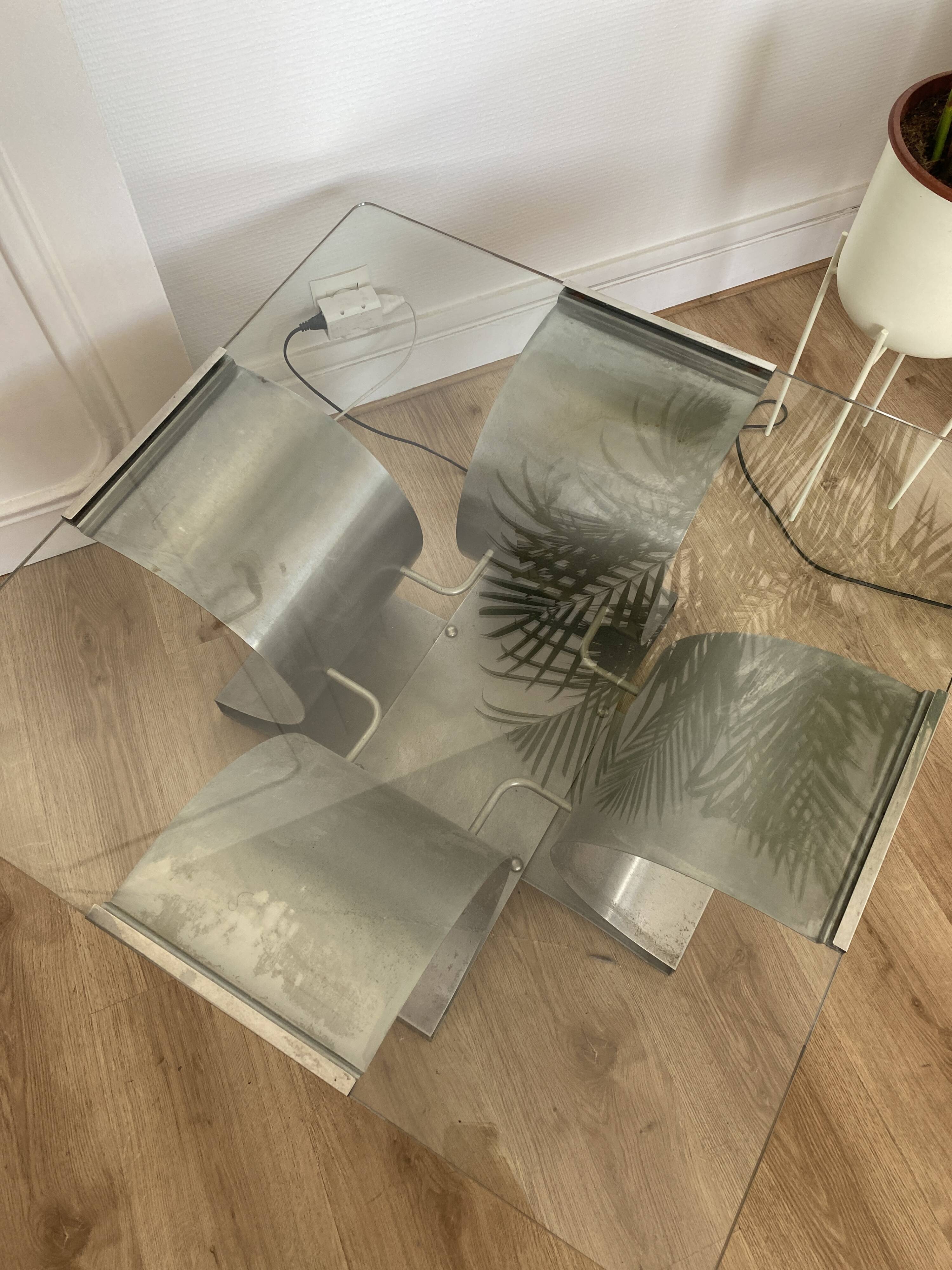 Table basse en chrome et verre François Monnet pour Kappa, 1970