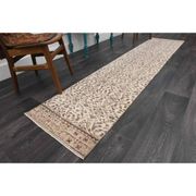 Vintage Turkish Oushak handmade wool cotton beige runner rug 63x295