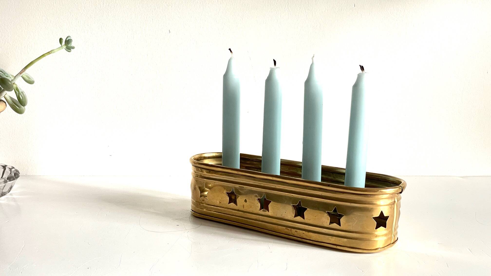 Bougeoir chandelier etoiles vintage laiton