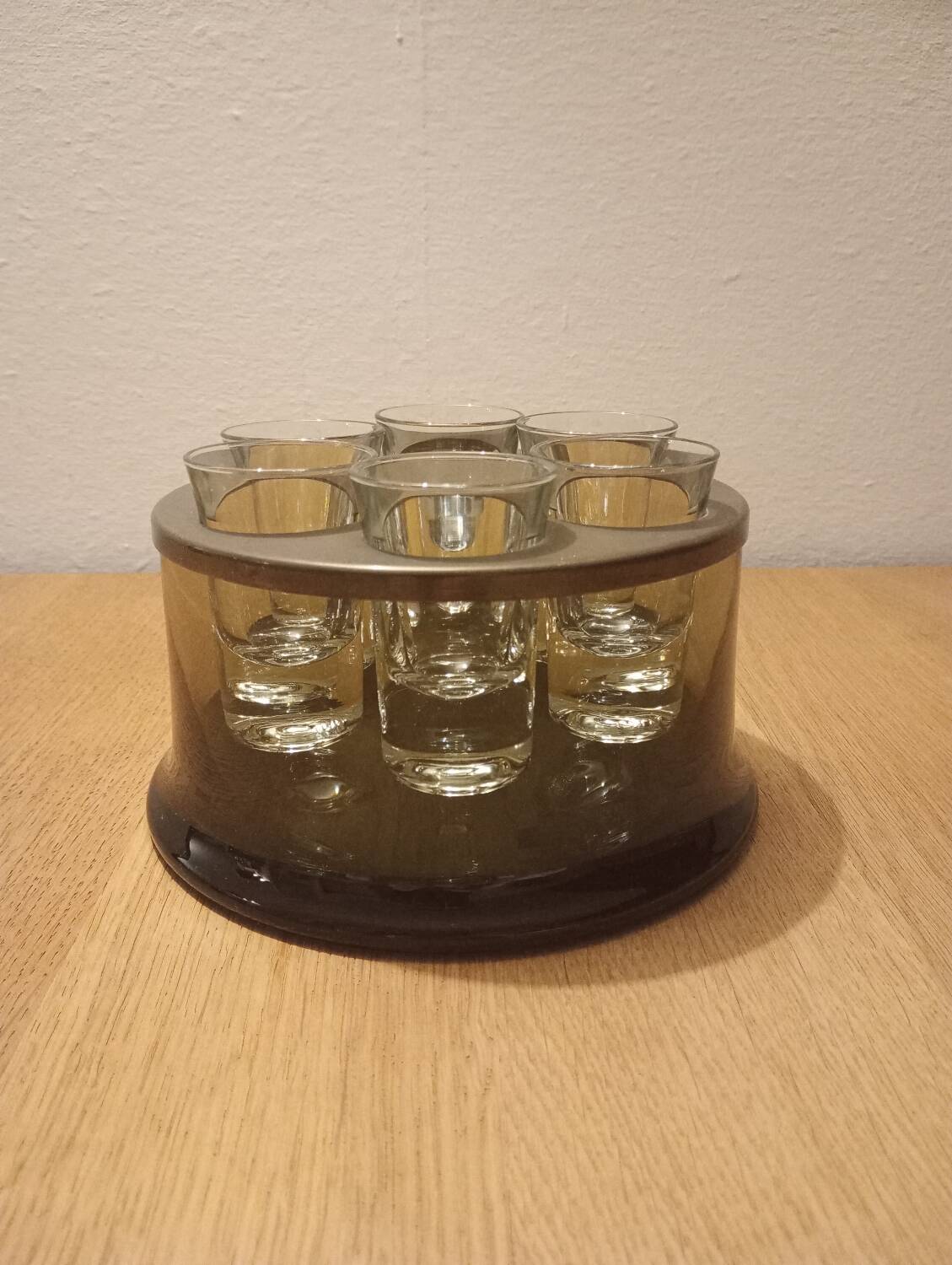 Vintage vodka service in crystal glass and brass, italy 1970s