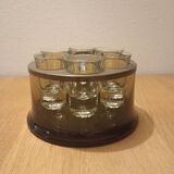 Vintage vodka service in crystal glass and brass, italy 1970s