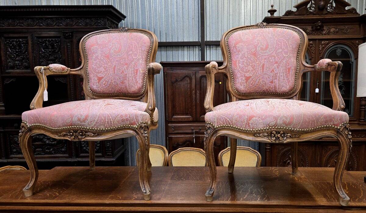 pair of Louis XV style cabriolet armchairs