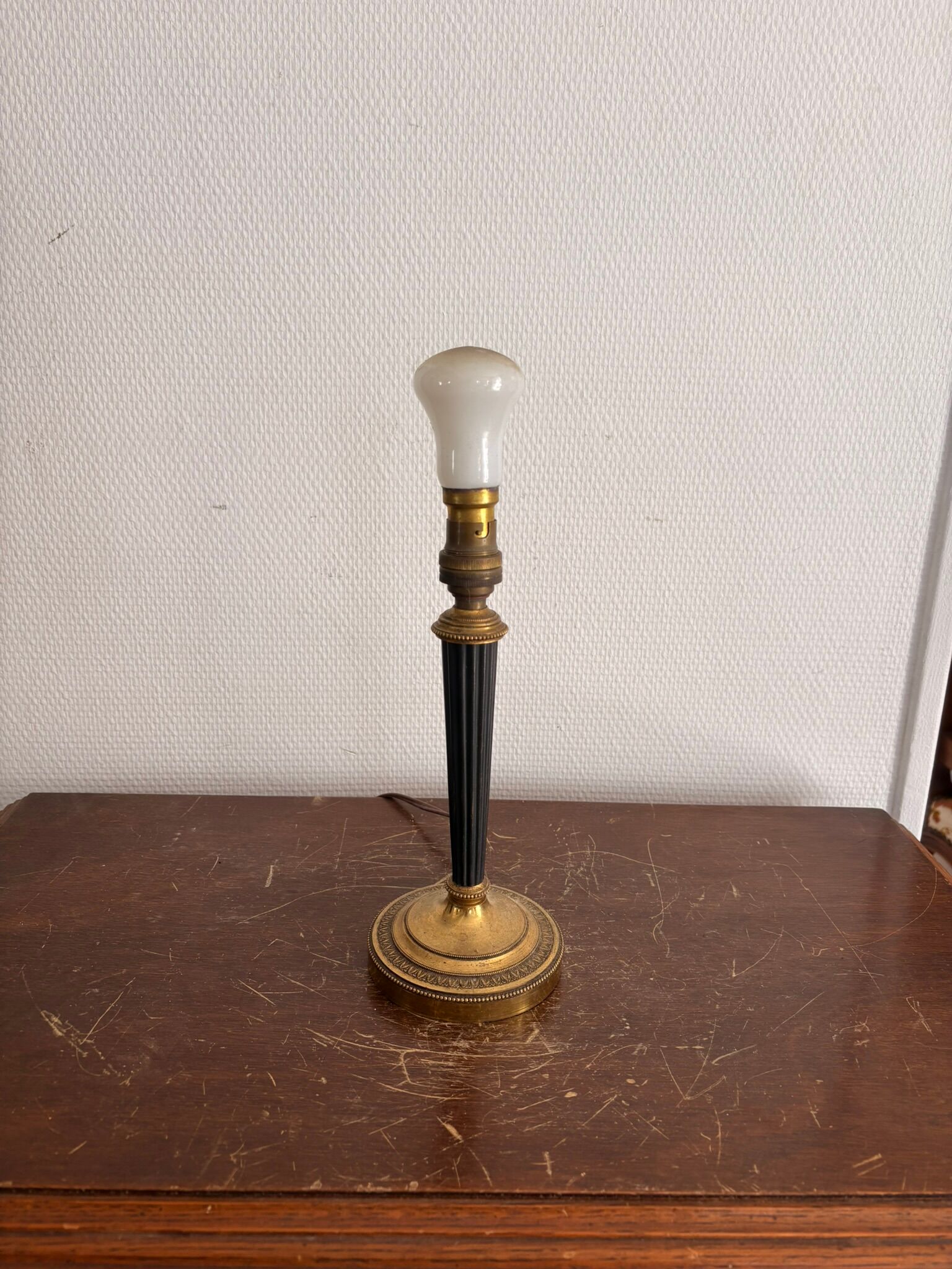 Antique Neo-Classical Column Candle Holder Brass Empire Lamp