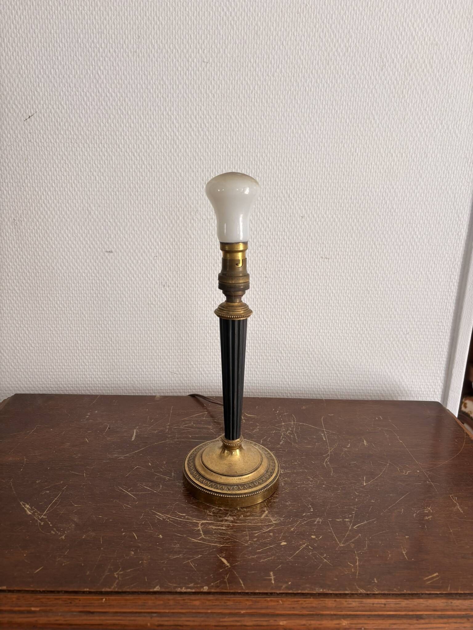 Antique Neo-Classical Column Candle Holder Brass Empire Lamp