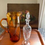 Amber pitcher bubbled glass