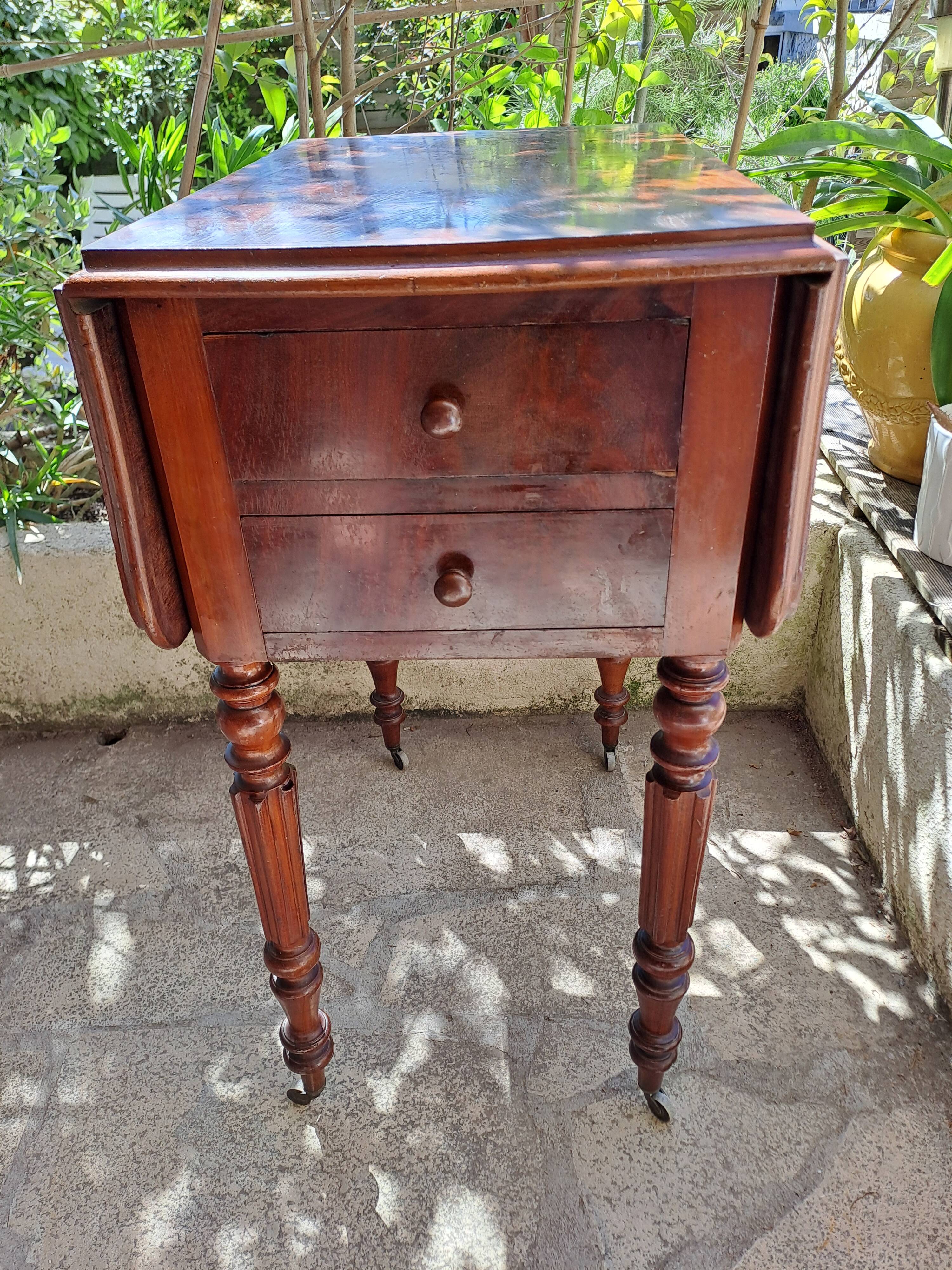 Foldable side table for washing or applying makeup in varnished solid wood 1920