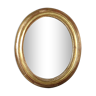 Ancien miroir ovale cadre bois stuc perlé doré 38x32cm SB