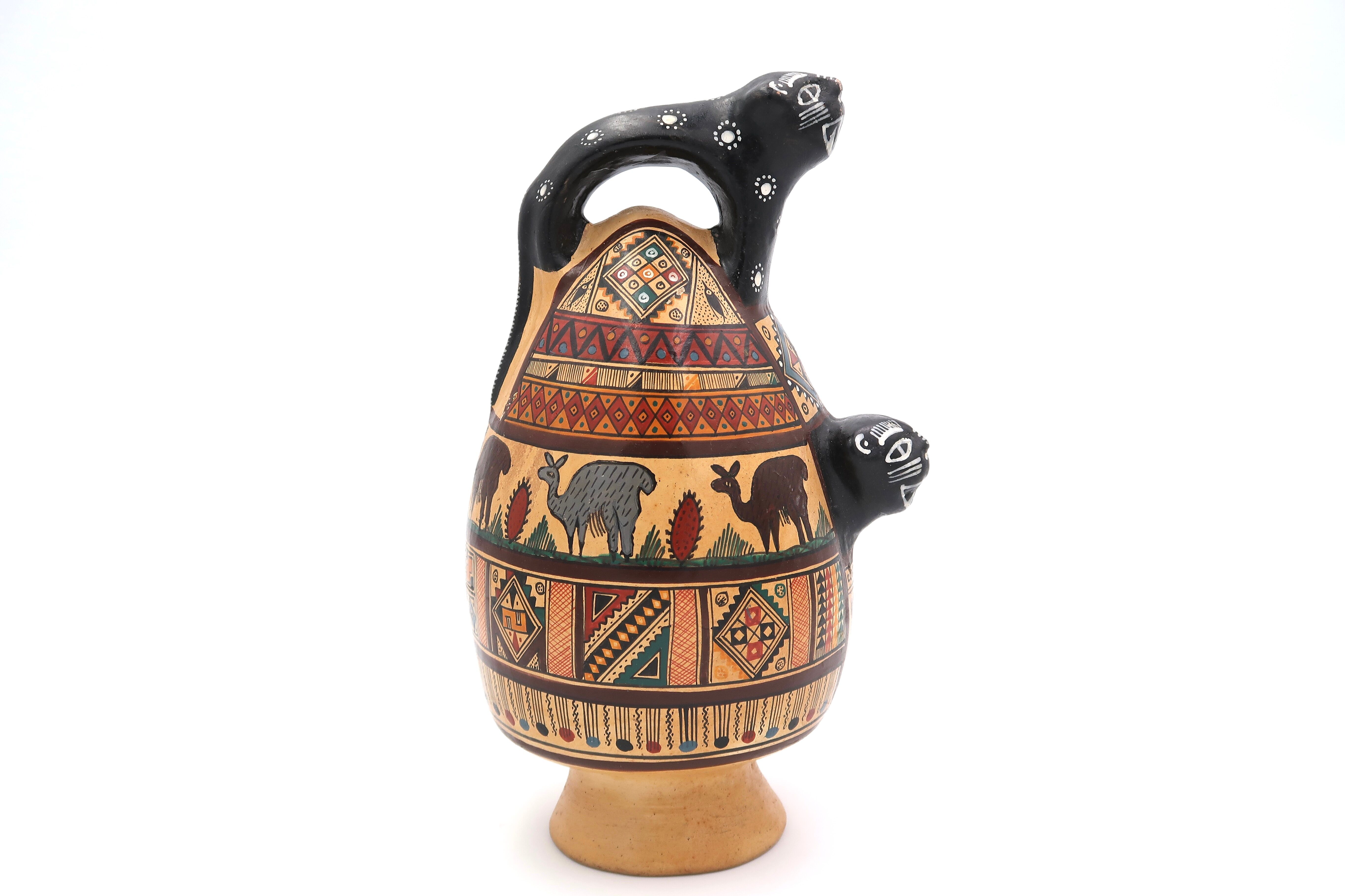 Peruvian artisanal pottery, feline handles, Cusco, Peru, 80s