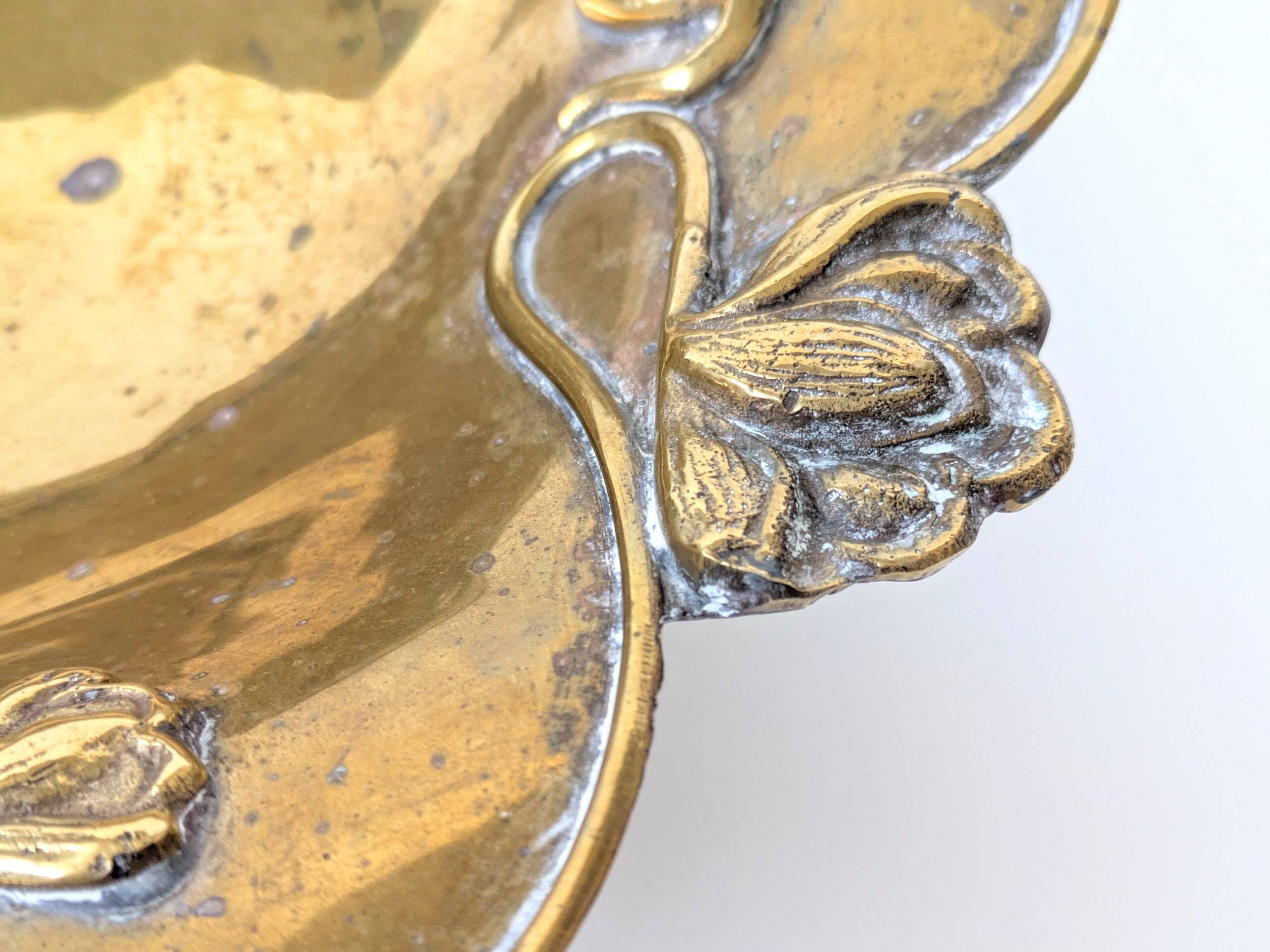 Brass Footed Bowl | Antique Art Nouveau Floral Motif