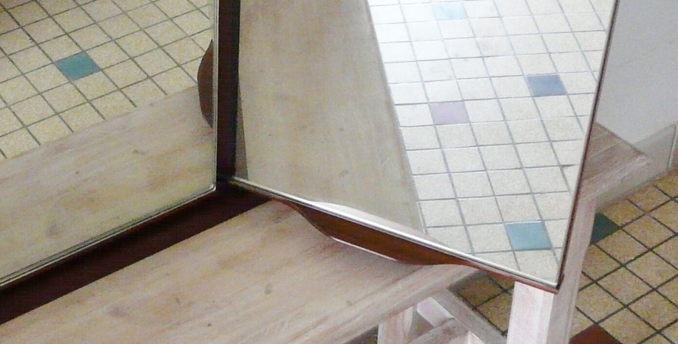 Large mirror wall rectangular triptych teak 146x46cm