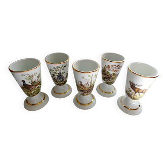 5 vintage MAZAGRANS porcelain decorated with pheasant, deer ..