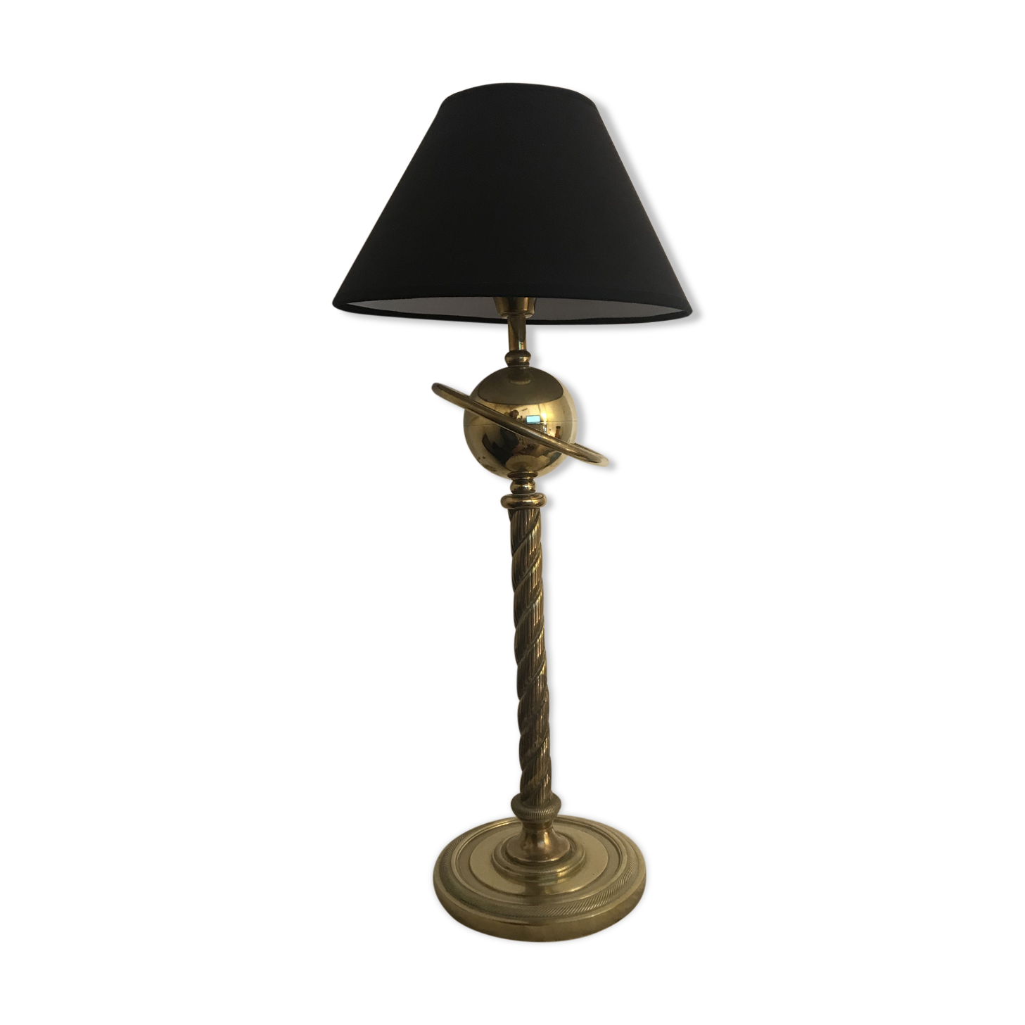 Brass lamp with removable ring around a globe