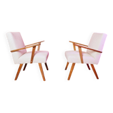 Vintage armchairs set of 2 beige bouclé walnut wood 1960