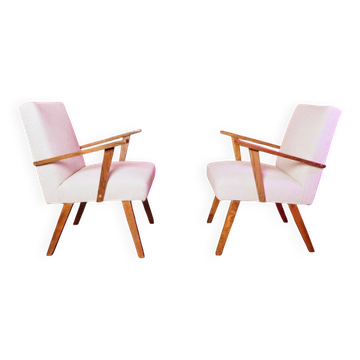 Vintage armchairs set of 2 beige bouclé walnut wood 1960