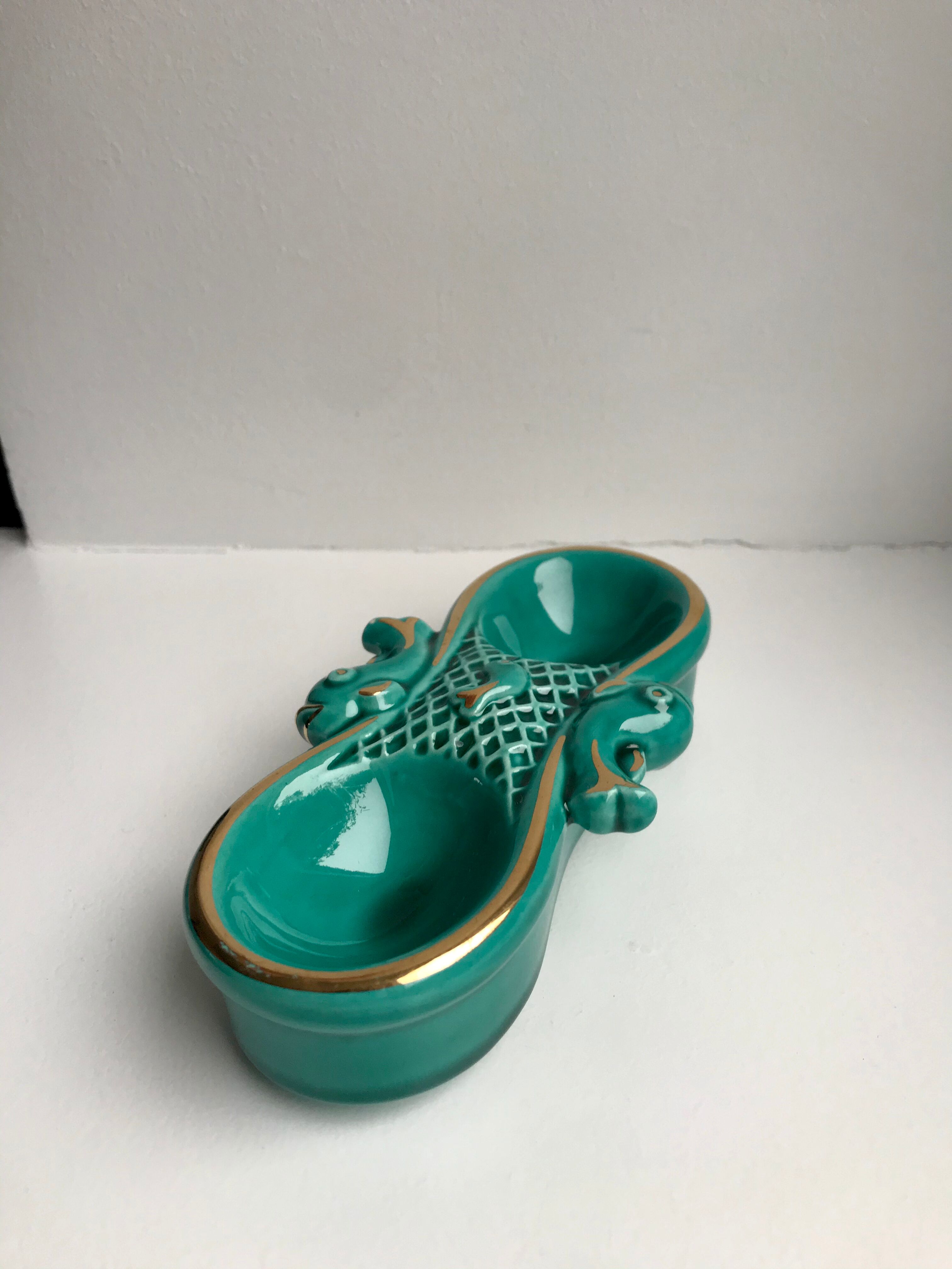 Green and gold ceramic salt shaker Art Deco 30s