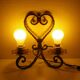 Real wrought iron wall sconce assembled and uns welded, porcelain and brass sleeves -1930/40