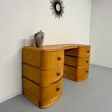 Old beech desk in art deco style with drawer, vintage 60s